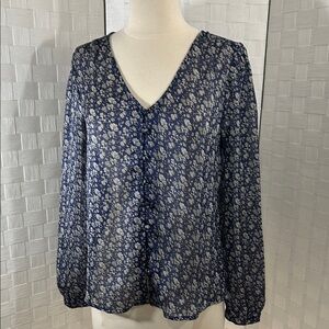 Lucky Brand Navy Floral V-Neck Blouse